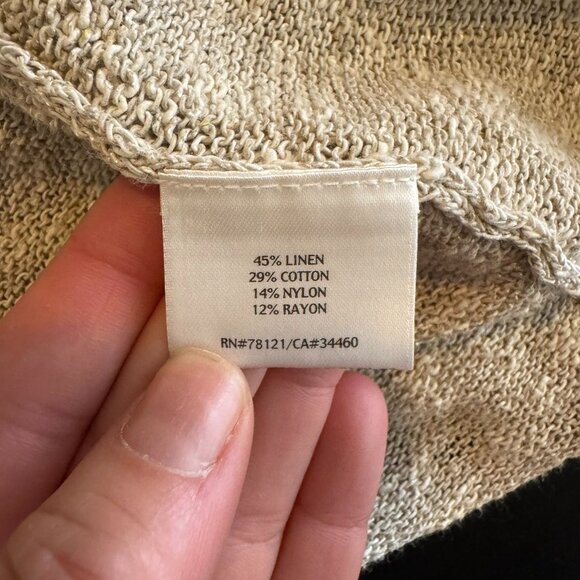 Eileen Fisher Tan Linen-Blend Open Front Semi-Sheer Knit Spring Cardigan, 1X - Picture 4 of 8